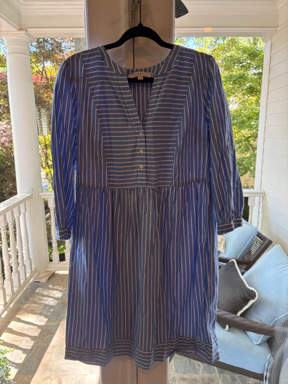 LOFT Blue and White Striped Long Sleeve Dress